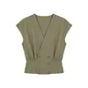 Camisa casual y elegante de estilo francés para mujer, color verde, cuello en V, manga corta, top de verano cruzado que ajusta la cintura, con un toque de alta gama y diseño versátil