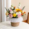 Macetas tejidas, floristería, flores frescas, cestas para arreglos florales, juegos de plantas suculentas, recipientes para arreglos florales, cestas de flores con borde de malla y cubos decorativos