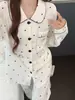 Pijama de Algodón Nube para Mujer, Estilo Coreano Dulce Ins Delgado de Manga Larga y Pantalón Largo Holgado, Se Puede Usar Fuera de Casa, Ropa para el Hogar