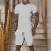 Novo Conjunto de Verão Tendência Marca Letra Cor Sólida Algodão Sol Casual Esportivo Camiseta Calça Curta Conjunto de Duas Peças Masculino