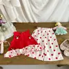 Conjunto de Cogumelo para Menina Verão 2026 Novo Estilo Colete para Bebê Calça Wide Leg Renda Conjunto de Duas Peças