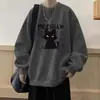 Sudadera Estilo Americano para Hombre 2025 Nueva Marca de Moda Atractivo Diseño de Gato Holgada Cuello Redondo Top Casual Ropa para Hombre