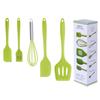 Utensílios de cozinha de silicone 5 peças Set Non-Stick Pan Spade Spoon Set Egg Beater Oil Brush Spandle Spade Set Cake DIY Baking