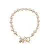 Pulsera Baroque Hebilla Ot Perla de Agua Dulce Irregular Exquisito Zircón Diseño de Colgante Abejita Pulsera de Temperamento