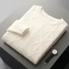 Suéter de lana 100% para hombre, jersey de cuello redondo, jersey de cachemira de doble grosor, jersey de base suelta, suéter de otoño e invierno.