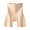 Calcinha de segurança de comprimento longo com controle abdominal e efeito base, entrepernas estendido, calcinha de segurança de seda gelada, lingerie com costas cruzadas para mulheres