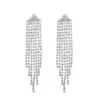 Pendientes de Joyería Transfronteriza Europeos y Americanos para Novia Súper Brillantes Exagerados Geométricos de Diamante Strass Largo con Borla Pendientes para Banquete de Mujer