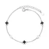 Pulsera de Plata S925 Oro Rosa Trébol de Cuatro Hojas de la Suerte Ágata Roja Natural para Mujeres Regalo del Día de San Valentín Joyería de Piedra Negra