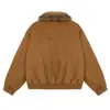 Chamarra de piel sintética estilo retro americano, color Maillard de moda, cuello de piel sintética, unisex, nueva colección de invierno, corte holgado, abrigo casual de algodón