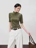 Venta al por mayor transfronteriza ropa de mujer producto explosivo estilo de temperamento de lujo ligero estilo explosivo cuello semi-alto terciopelo corte ajustado manga media camiseta básica