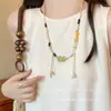 Collar Trenzado de Cuerda con Perlas de Piedra Natural para Mujer, Cadena para Clavícula de Piedra Ojo de Tigre Estilo Chino Nuevo Vintage, Accesorio Largo Colgante para el Cuello con Manchas