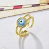 Anillo de mujer abierto de doble capa con ojo de diablo con circonita microincrustada de cobre chapado en oro con goteo de aceite, popular europeo y americano, anillo ajustable