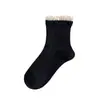 Calcetines de mujer de encaje hasta la mitad de la pantorrilla, nuevos estilos de otoño/invierno, calcetines con volantes, calcetines a rayas estilo coreano, calcetines altos para mujer