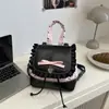 Bolsa de Poá com Laço para Mulheres 2025 Nova Moda Tendência Legal Renda Pequena Bolsa Escolar Saída de Verão Bolsa de Viagem