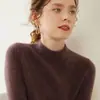 Suéter de Cashmere Baicaierong 2026 Outono/Inverno Feminino com Gola Meia Alta, Tricô de Lã com Design Versátil