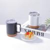 Nueva Taza de Acero Inoxidable 304 de Doble Pared con Aislamiento al Vacío y Base de Corcho, Taza con Asa, Vaso de Agua con Base de Madera de Bambú
