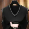 Colete Tricotado Masculino Lã Misturada Colete Tricotado Cor Sólida Alta Qualidade Gola V Outono Inverno Quente Rápido Venda Espessado