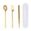 Aço inoxidável quadrado punho de três peças jogo garfo colher pauzinhos estudante viagem portátil armazenamento tableware logotipo