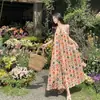 Xishuangbanna Tailândia Roupa de Viagem Férias na Praia Estilo Étnico Boêmio Estampado Solto Vestido de Alça