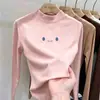 Camiseta casual de manga comprida infantil, novo estilo 2026, camada interna quentinha para meninas, top com gola alta e meio zíper em fleece dupla face