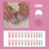 WM-446 Unhas Postiças Longas Pontiagudas Sexy com Estampa de Leopardo, Estilo Francês com Flores, 24 Peças de Unhas Usáveis Atacado