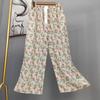 Pantalones de pijama de algodón y seda para mujer, estilo fino de verano, talla grande, pantalones de pierna ancha de cintura alta, adecuados para usar en exteriores, pantalones de playa de seda de algodón artificial, pantalones para casa