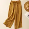 Fotos Reales de los Nuevos Pantalones Transpirables de Algodón y Lino 2026~ Pantalones Casuales Versátiles de Algodón y Lino de Color Sólido con Cintura Elástica y Pierna Recta para Mujer