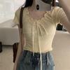Playera de Manga Corta con Cuello en V Estilo Pure Lust para Mujer Verano 2025 Nueva Slim y Chic Top Corto Sexy