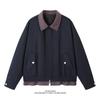 Chaqueta de Cuadros Patchwork Color Contrastante Solapa Hombres Otoño Marca de Moda Americana Juvenil Holgada Perfil Corto Chaqueta de Trabajo