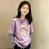Camiseta de Manga Larga a Rayas de Algodón Puro Estilo Coreano para Niñas 2026 Nuevo Estilo Primavera/Otoño Talla Mediana a Grande Infantil Holgada Camiseta Básica de Cuello Redondo