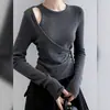 Suéter malha outono ajuste slim popular design simples nicho senso de design manga longa camada base cor sólida top feminino