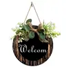 Guirnalda Redonda de Madera Transfronteriza Saludos de Bienvenida Listado Placa para Puerta de Interior y Exterior Arte de Pared Pintura Decorativa de Madera Colgante