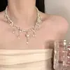 Estilo de Corte Francés Dulce Collar de Borla de Cristal Cadena de Clavícula de Perla de Amor Elegante de Lujo Ligero Collar de Alta Calidad