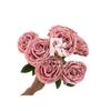 Flor de simulación 9 cabezas rosa grande feliz boda flor para llevar decoración arreglo floral sala de bodas comercio exterior lasaña rosa flor falsa