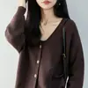 Suéter de algodón puro, nuevo cárdigan de punto con cuello en V para otoño e invierno, abrigo para mujer, prenda exterior holgada, capa base engrosada, mangas largas