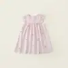 Novo Vestido Floral Vermelho com Flores para Meninas, Verão Infantil, Manga Curta, Manga Borboleta, Saia, Vestido de Princesa Estiloso para Crianças Pequenas