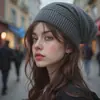 Gorro cálido, gorro de street dance, gorro de lana tejido de dos tonos a la moda, gorro plisado, gorro multicapa, gorro de AliExpress, gorro para poner, rojo