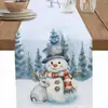 Venta Caliente Transfronteriza Mantel con Estampado de Muñeco de Nieve y Reno Navideño Mantel Individual de Lino para Mesa de Comedor del Hogar de Invierno Decoración Festiva