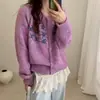 Cardigan de Tricô Bordado à Mão Estilo Coreano Outono/Inverno 2026 Moda Novo Estilo Suéter Casaco de Manga Longa Feminino Gola Redonda
