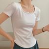 Camiseta 260g de Algodão Puro Selecionado para Mulheres, Manga Curta de Verão 2026 Novo Estilo, Camiseta Básica Slim Fit com Decote U Curvo Irregular