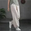 Roupas de Chá Respiráveis de Algodão e Linho Inspiradas no Zen para Primavera/Verão, Calças de Yoga Largas, Calças Lanternas Femininas Color Sólida Estilo Chinês Retrô, Calças Longas Casuais