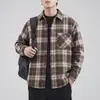 Nova Camisa Masculina Tendência Retro Japonesa Outono 2026, Manga Longa Xadrez Color-Blocking Solta Casual, Estilo Americano