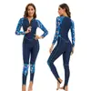 Traje de Buceo de una Pieza de Manga Larga y Pantalón Largo para Mujer, Cremallera Frontal Estampada, Protección Solar, Secado Rápido, Traje Anti-rozaduras, Traje de Baño Transfronterizo para Surf y Snorkel