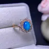 Anillo Abierto de Calcedonia Azul Hielo Incrustado Plateado al por Mayor Nuevo Estilo Chino Ágata Azul Agua Jade Anillo para Mujer Suministro en Vivo