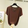 Camiseta de mujer de manga corta con cuello en V modal de primavera y verano, camisa adelgazante de fondo, top holgado de color liso Joker, talla una generación de cabello