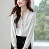 Camisa Blanca de Gasa para Mujer Primavera y Otoño 2026, Elegante para Principios de Otoño, Estilo Retro Maduro Hong Kong, Blusa Sencilla Profesional con Cuello en V