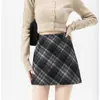 Saia Xadrez com Fenda para Mulheres, Novo Estilo Primavera 2026, Slim Fit, Petite Lã Midi Linha A Lápis