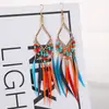 Brincos de Pena Boêmios Europeus e Americanos, Brincos de Franja Estilo Étnico Exagerado Retrô para Feriados, Acessórios de Viagem de Yunnan para Mulheres