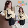 Conjunto de Ropa para Niñas Primavera y Otoño 2026 Nuevo Conjunto de Moda Estilo Coreano para Niñas Pequeñas, Pantalones de Lunares con Gato Negro, Elegante Conjunto de Dos Piezas