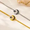 Colar com pingente de estrela e lua em aço inoxidável banhado a ouro 18K para mulheres, pulseira de titânio de luxo leve nicho, temperamento requintado de estrela e lua